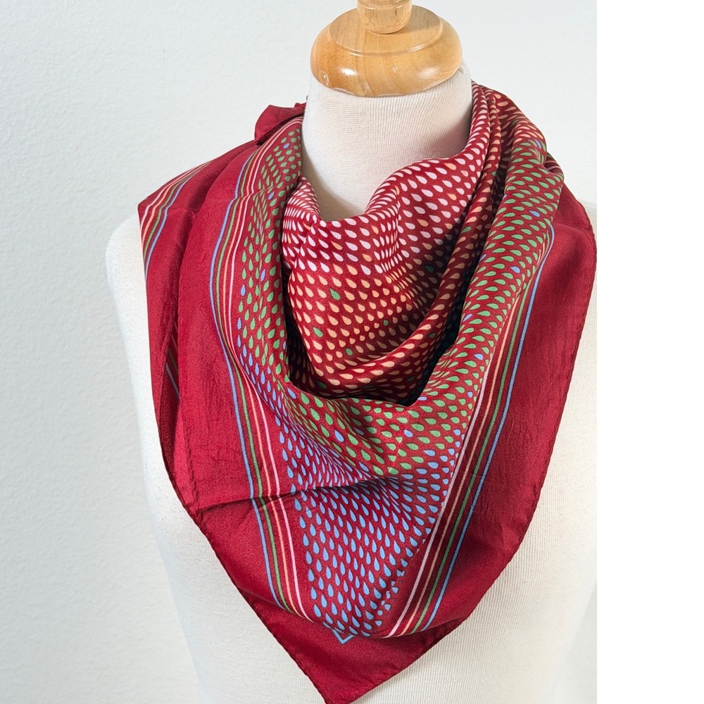 Durazon Square Scarf Sz 28" Red Teardrop Geometric Water Repellent Vintage